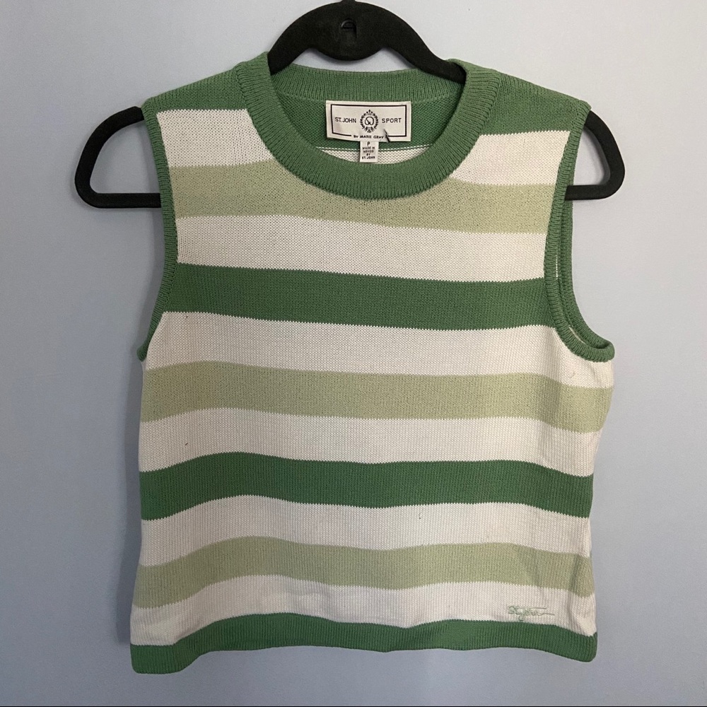 St John sport green stripe knit sweater top
